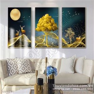 Tranh ghép nghệ thuật cái cây vàng mặt trăng