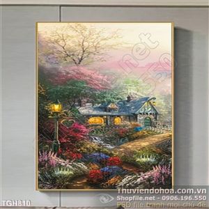 Tranh ghép sơn dầu ngôi nhà nhỏ in uv 3d