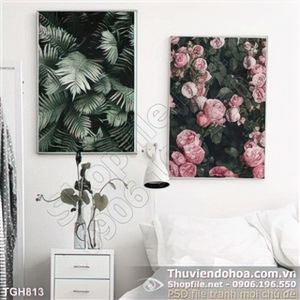 Tranh ghép cây dừa và hoa hồng