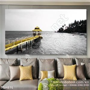 Tranh ghép chiếc cầu ra giữa hồ