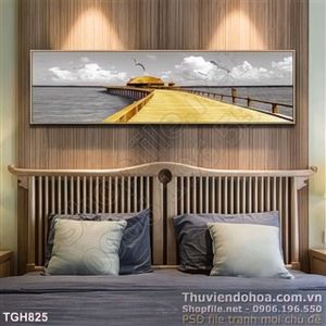 Tranh ghép cây cầu chạy ra giữa hồ 3d