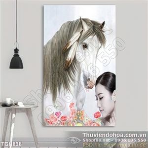 Tranh ghép bạch mã và cô gái xinh đẹp
