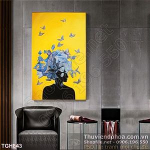 Tranh ghép nghệ thuật 3d đàn bướm và cô gái