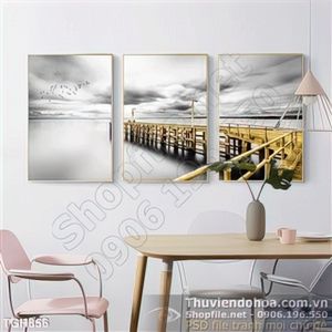 Tranh ghép cái cầu vàng ra giữa hồ 3d