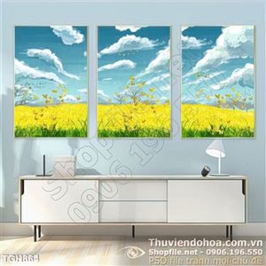 Tranh ghép cánh đồng hoa mua vàng in canvas