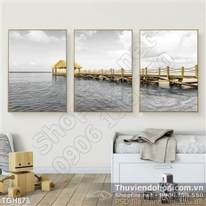 Tranh ghép cây cầu giữa hồ