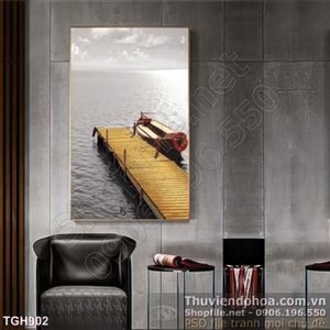 Tranh ghép cây cây và con đò nhỏ