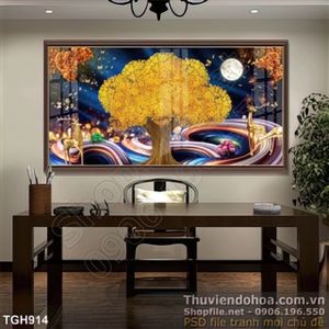 Tranh ghép nghệ thuật con nai vàng và cái cây