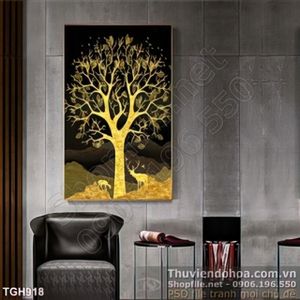 Tranh ghép cái cây vàng in canvas