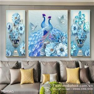 Tranh ghép chim công màu xanh lam đẹp