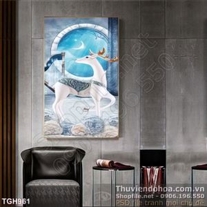 Tranh ghép lụa 3d con nai trẵng