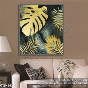 Tranh ghép lá mạ vàng in canvas
