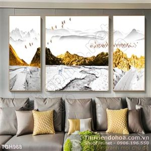 Tranh ghép cảnh núi mạ vàng 3d