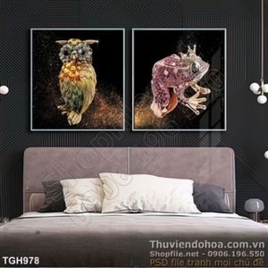 Tranh ghép nghệ thuật con cú và co ếch