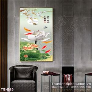Tranh ghép hoa sen giả ngọc và cá chép