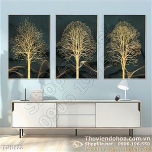 Tranh ghép 3 cái cây mạ vàng in canvas