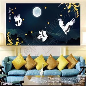 Tranh ghép chim hạc dưới ánh trăng
