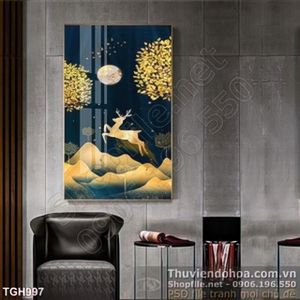 Tranh ghép nghệ thuật con nai nhảy dưới ánh trắng