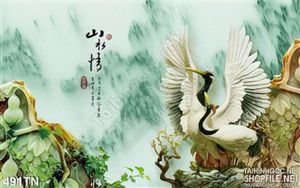 Tranh giả ngọc chim hạc sơn thủy