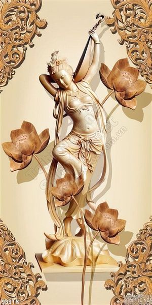 Tranh điêu khắc gỗ hoa sen