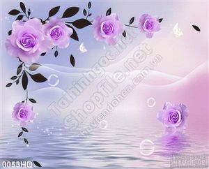 Tranh hoa lá nền  hoa hồng tím