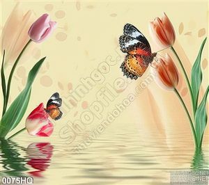 Tranh hoa tulip dán tường phòng khách