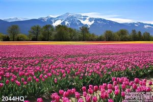 Tranh cánh đồng hoa tulip màu hồng