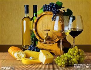 Tranh nha hang quan an ly rượu và trái cây trang trí phòng ăn