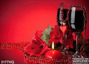 Tranh hoa hồng và rượu Valentine