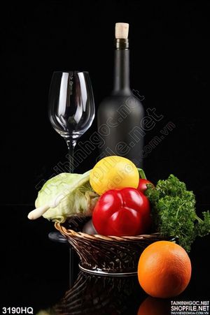 Tranh nha hang quan an hoa quả và rượu