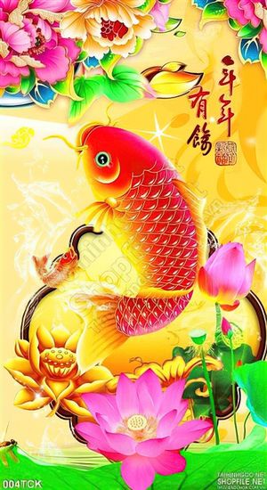 Tranh hoa sen, cá chép phong thủy