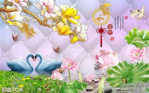 Tranh hoa sen và thiên nga