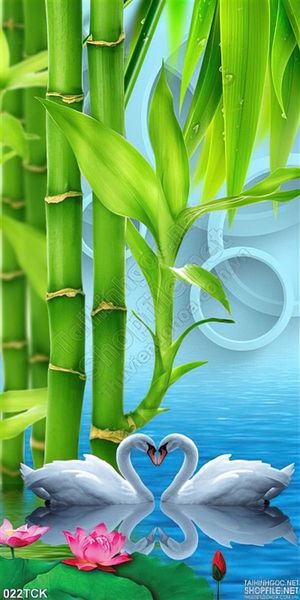 Tranh hoa sen và đôi thiên nga