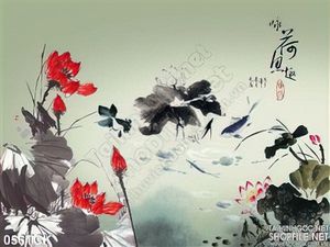 Tranh hoa sen, cá chép thư pháp nghệ thuật