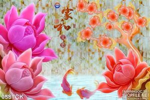 Tranh hoa sen, cá chép giả ngọc