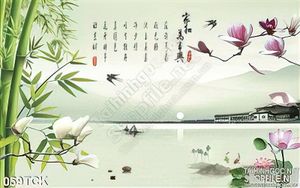 Tranh hoa sen, cá chép phong cảnh