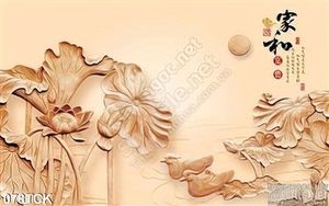 Tranh hoa sen, cá chép điêu khắc gỗ