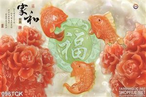 Tranh hoa sen, cá chép giả ngọc thư pháp