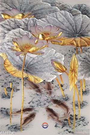 Tranh hoa sen, cá chép kim tiền đẹp