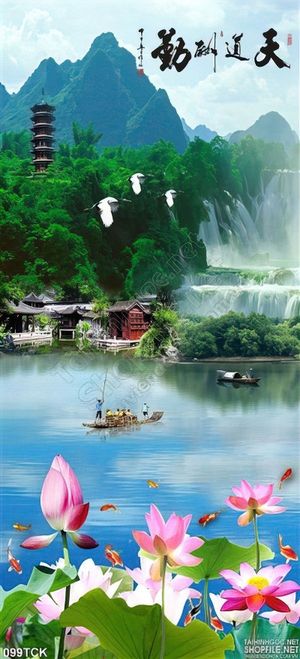 Tranh hoa sen, cá chép phong thủy