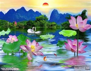 Tranh đầm hoa sen và mặt trời