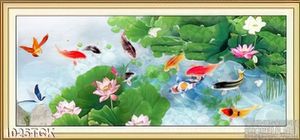 Tranh vẽ cá chép và hoa sen 3d