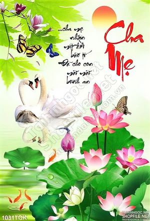Tranh hoa sen cha mẹ  và thiên nga 3d