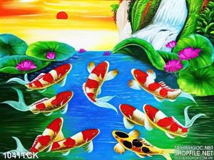 Tranh vẽ cá chép bơi ngược dòng 3d