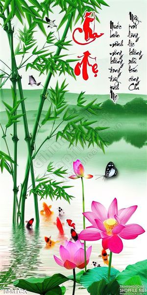 Tranh hoa sen cha mẹ và cây tre xanh