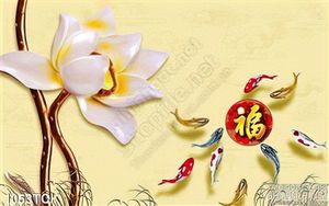 Tranh hoa sen giả ngọc và cá chép 3d decor