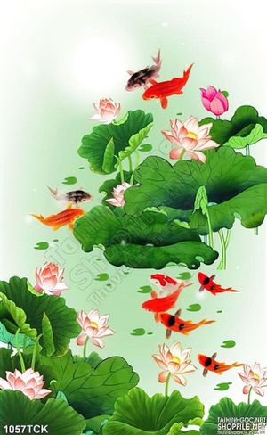 Tranh vẽ sen và cá chép