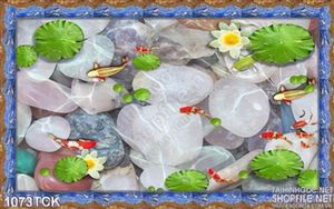 Tranh đá cuộ cá koi và hoa sen