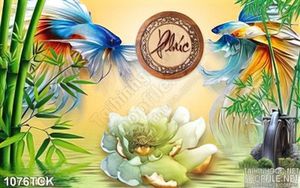 Tranh hoa sen giả ngọc và cá betta