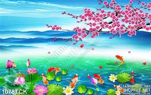 Tranh hoa đào và hoa sen đẹp